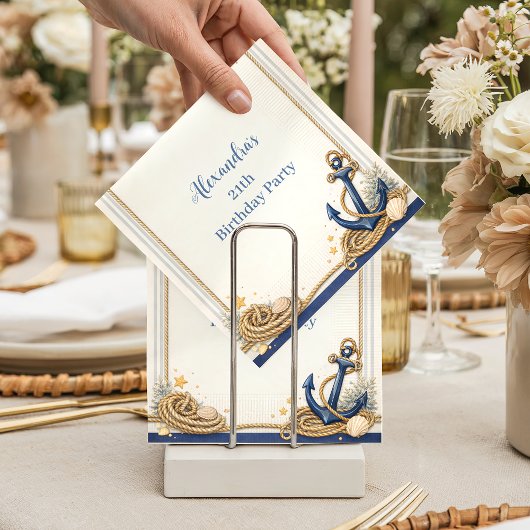 Nautical Anchor Compass Birthday スタンダードカクテルナプキン