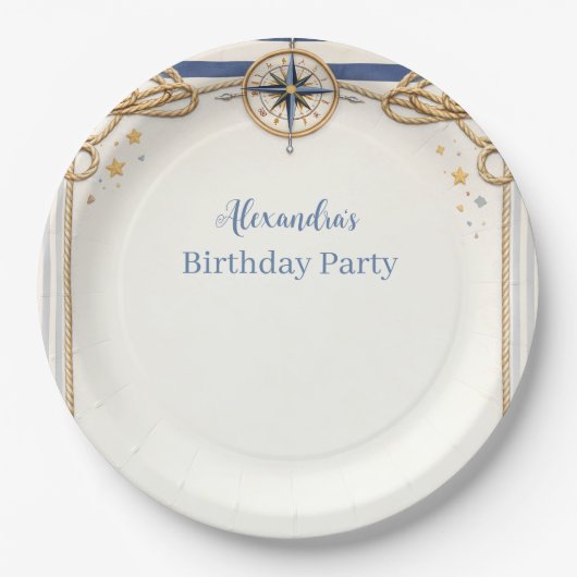 Nautical Anchor Compass Birthday ペーパープレート (正面)