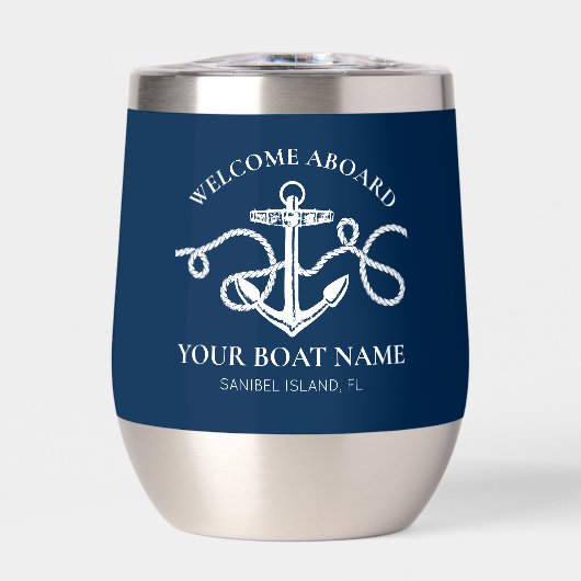Nautical Anchor Custom Boat Name Navy Blue  (正面)