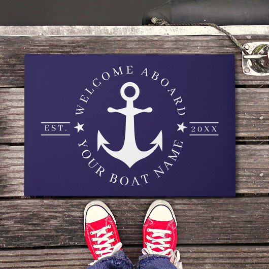 Nautical Anchor Custom Boat Name Welcome Doormat ドアマット