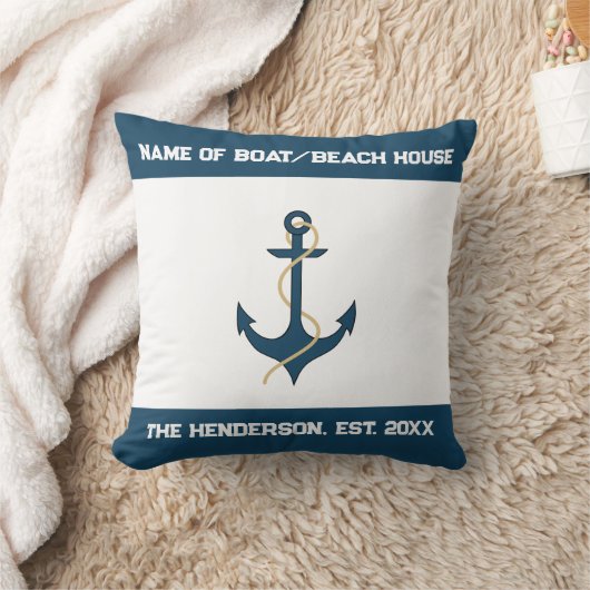 Nautical Anchor Custom Throw Pillow クッション (ブランケット)