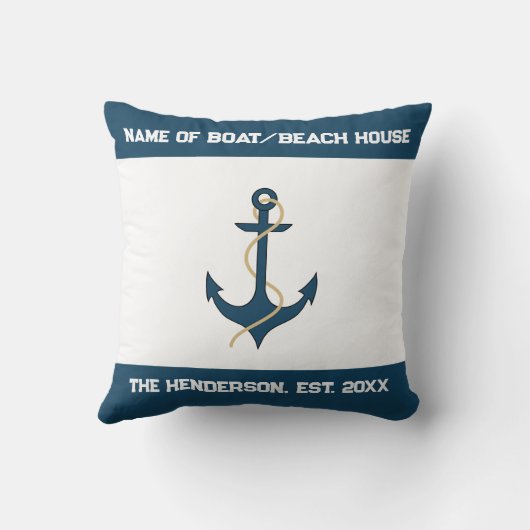 Nautical Anchor Custom Throw Pillow クッション (裏面)