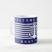 Nautical Anchor Design Navy Blue and White Stripe コーヒーマグカップ (正面左)