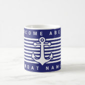 Nautical Anchor Design Navy Blue and White Stripe コーヒーマグカップ (中央)