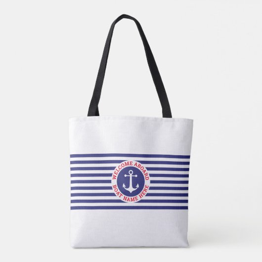 Nautical Anchor Design with Navy Stripes トートバッグ (裏面)