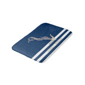 Nautical Anchor Dolphin Navy Blue Stripes Sailor  バスマット (アングル)