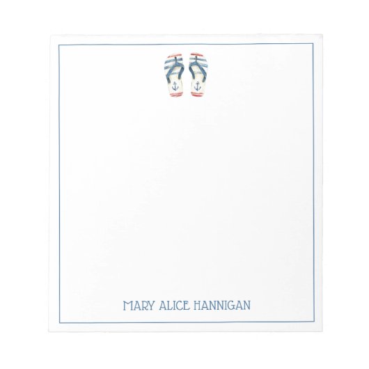 Nautical Anchor Flip Flops Personalized ノートパッド (正面)