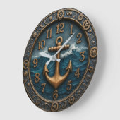 Nautical anchor maritime coastal beach house ラージ壁時計 (傾斜)