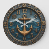 Nautical anchor maritime coastal beach house ラージ壁時計 (正面)
