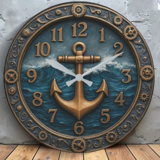 Nautical anchor maritime coastal beach house ラージ壁時計