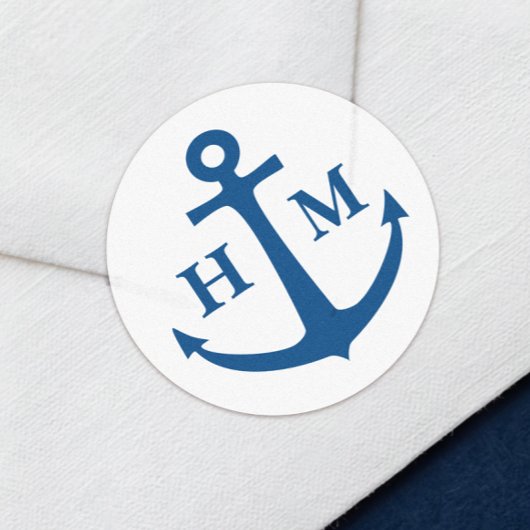 Nautical Anchor Monogram Beach Wedding ラウンドシール