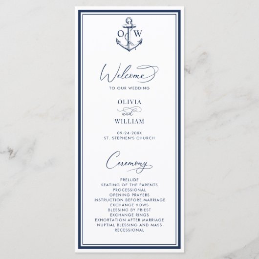 Nautical Anchor Monogram Wedding プログラム (正面)