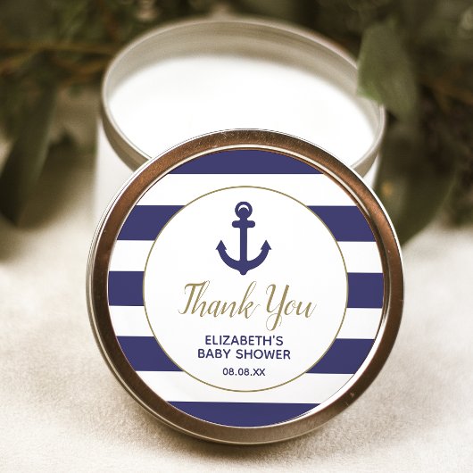 Nautical Anchor Navy Baby Shower Thank You Classic ラウンドシール
