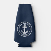 Nautical Anchor Navy Blue Boat Name Custom ボトルクーラー (正面)