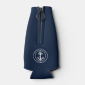 Nautical Anchor Navy Blue Boat Name Custom ボトルクーラー (裏面)
