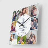 Nautical Anchor Navy Blue Family 8 Photo Collage スクエア壁時計 (傾斜)