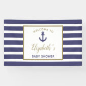 Nautical Anchor Navy Blue Stripes Boy Baby Shower 横断幕 (横)