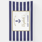 Nautical Anchor Navy Blue Stripes Boy Baby Shower 横断幕 (縦)