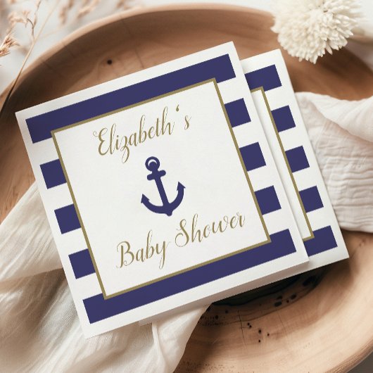 Nautical Anchor Navy Gold Boy Baby Shower スタンダードカクテルナプキン