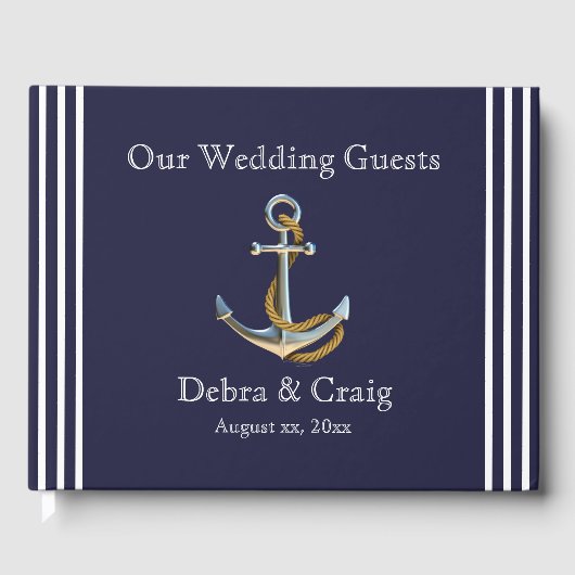 Nautical Anchor Navy Wedding Guestbook ゲストブック (正面)