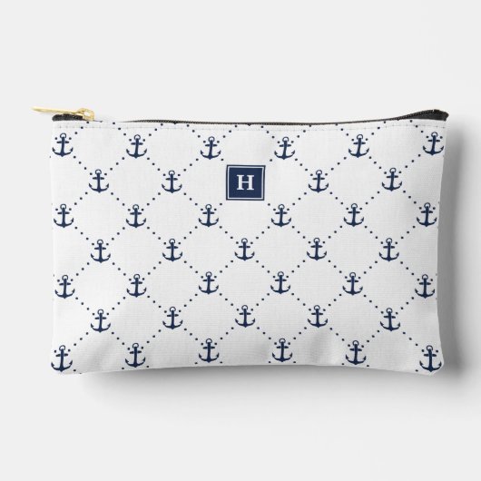 Nautical Anchor Pattern Monogram アクセサリーポーチ (正面)