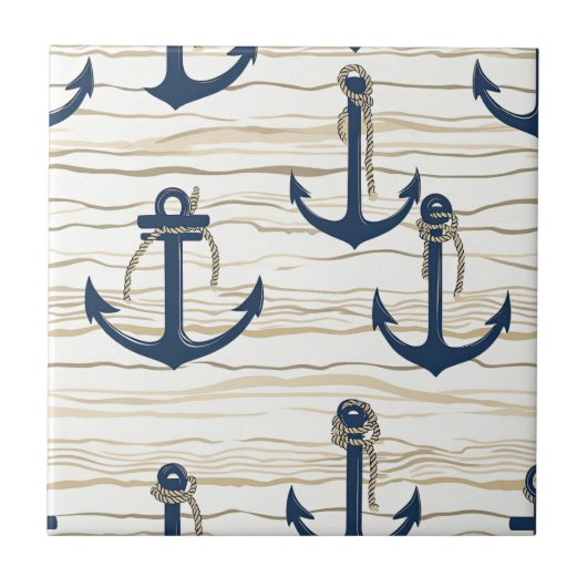 Nautical Anchor Pattern on Driftwood (1) タイル (正面)