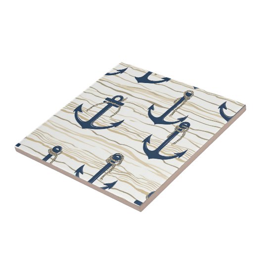 Nautical Anchor Pattern on Driftwood (1) タイル (側面)