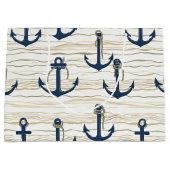 Nautical Anchor Pattern on Driftwood (1) ラージペーパーバッグ (正面)