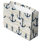 Nautical Anchor Pattern on Driftwood (1) ラージペーパーバッグ (裏面アングル)