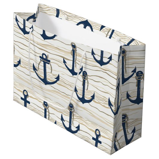 Nautical Anchor Pattern on Driftwood (1) ラージペーパーバッグ (正面アングル)