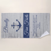 Nautical Anchor Personalized Navy Blue Fun Facts ビーチタオル (正面)