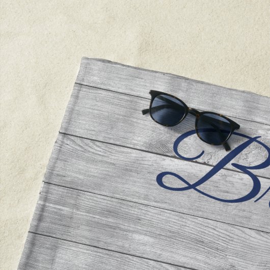 Nautical Anchor Personalized Navy Blue Fun Facts ビーチタオル (インサイチュ)