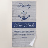 Nautical Anchor Personalized Navy Blue Fun Facts ビーチタオル (正面)