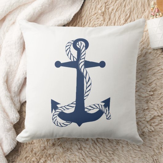 Nautical Anchor & Rope Navy White ID836 クッション (ブランケット)