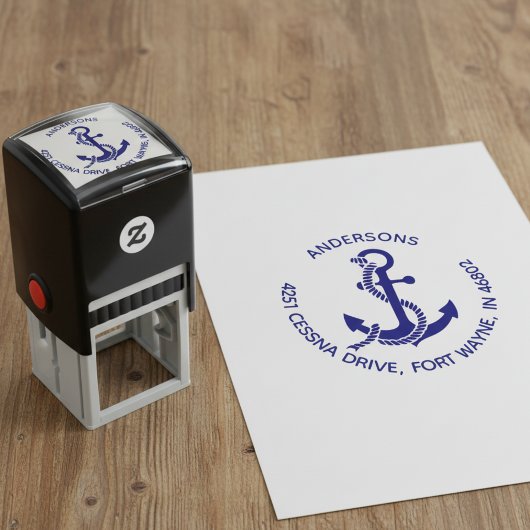 Nautical Anchor Round Family Return Address Stamp セルフインキングスタンプ