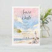 Nautical Anchor & Seashells Coastal Scene Wedding セーブザデート (スタンド正面)