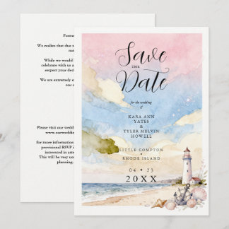 Nautical Anchor & Seashells Coastal Scene Wedding セーブザデート