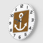 Nautical Anchor Symbol Brown Marina Sign ラージ壁時計 (傾斜)
