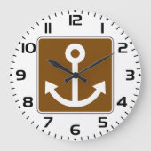Nautical Anchor Symbol Brown Marina Sign ラージ壁時計 (正面)