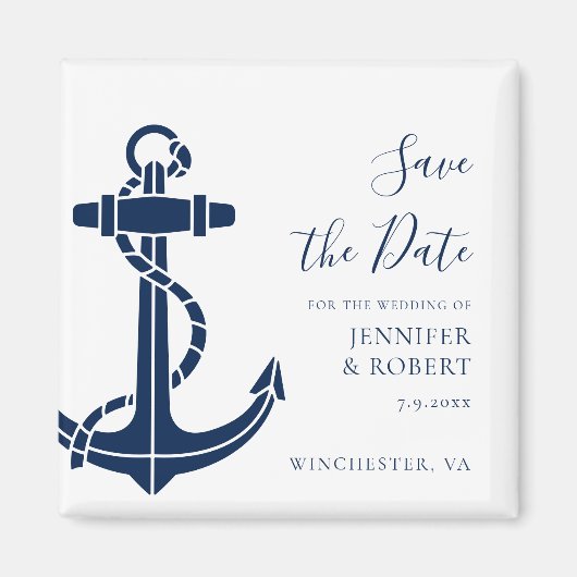 Nautical Anchor Wedding Save the Date マグネット (正面)