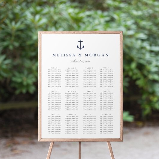 Nautical Anchor Wedding Seating Chart ポスター