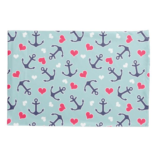 Nautical Anchors and Hearts Pattern Pillows 枕カバー (裏面)