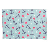 Nautical Anchors and Hearts Pattern Pillows 枕カバー (正面)