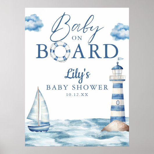 Nautical Baby On Board Shower Welcome Sign ポスター (正面)
