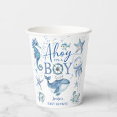Nautical Baby Shower Boy Navy Blue Sailor  紙コップ (裏面)
