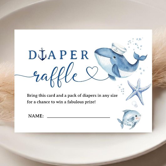 Nautical Baby Shower Boy Sailor Blue Diaper Raffle エンクロージャーカード