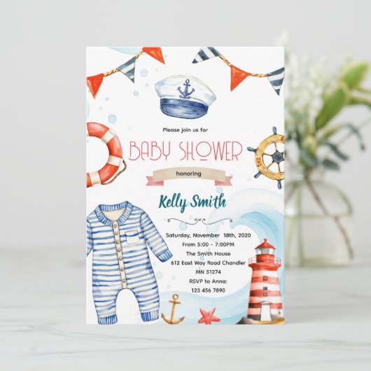 Nautical baby shower invitation 招待状 (スタンド正面)