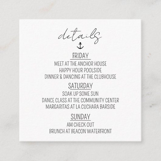 Nautical Bachelorette Weekend エンクロージャーカード (正面)