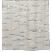 Nautical Bath Seattle Ferry Neutral Lighthouse シャワーカーテン (正面)