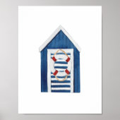 Nautical Beach Blue Beach Hut Holiday Nursery ポスター (正面)